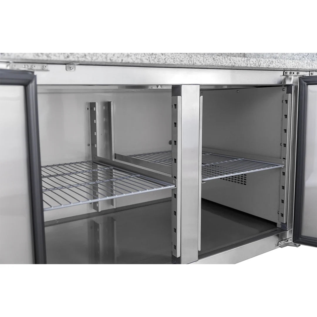 Diaminox Double Door Counter Bench Fridge with Marble Top and Dough Drawers 580L