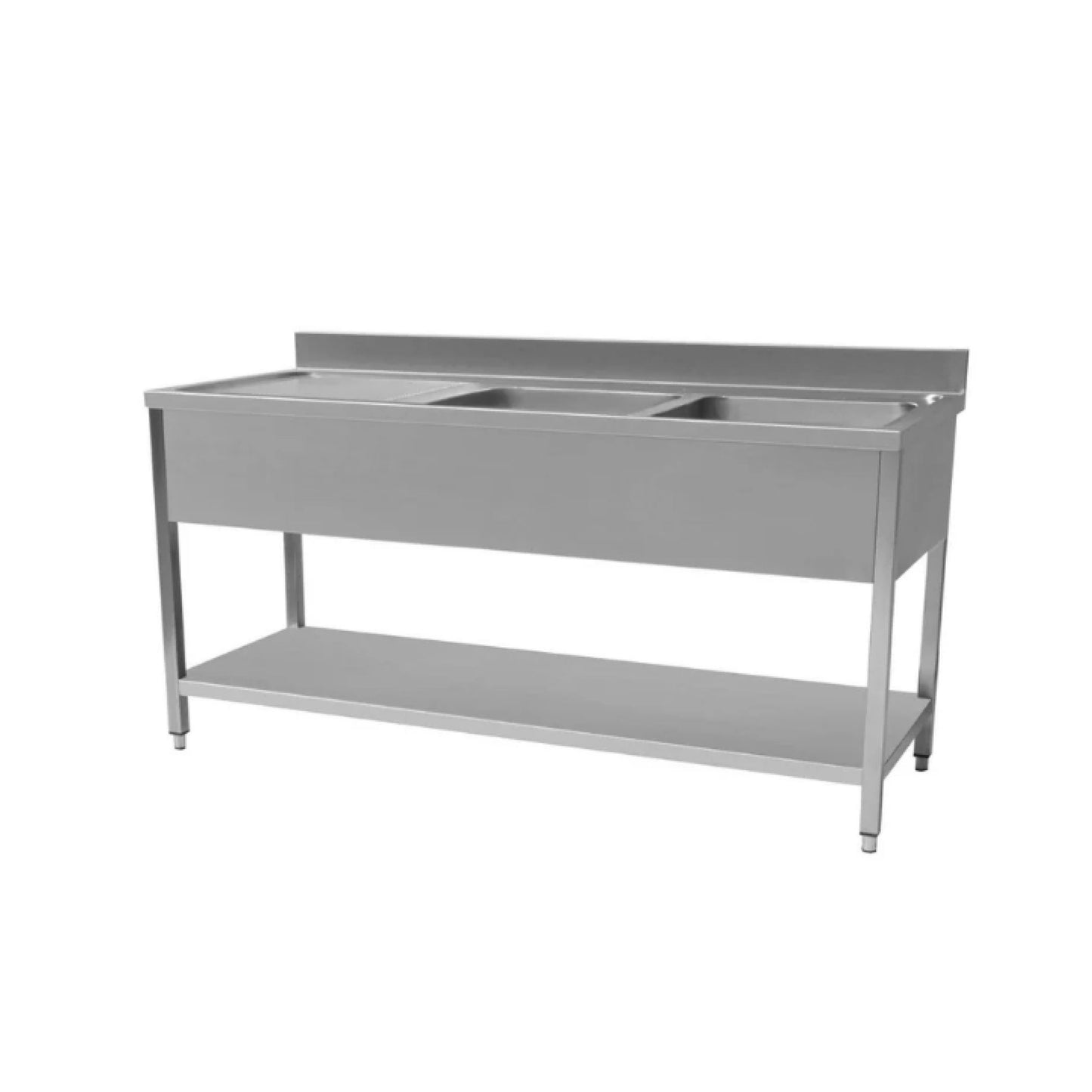 Commercial Double Bowl Stainless Steel Sink with Drainer – Multiple Sizes