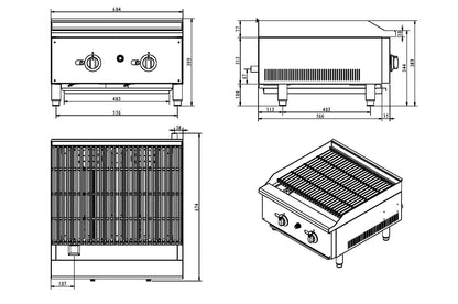 600mm 2 Burner Gas Countertop Chargrill