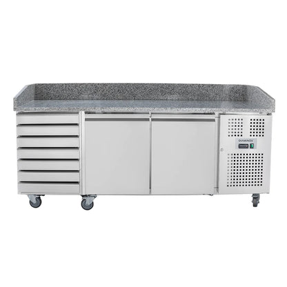 Diaminox Double Door Counter Bench Fridge with Marble Top and Dough Drawers 580L