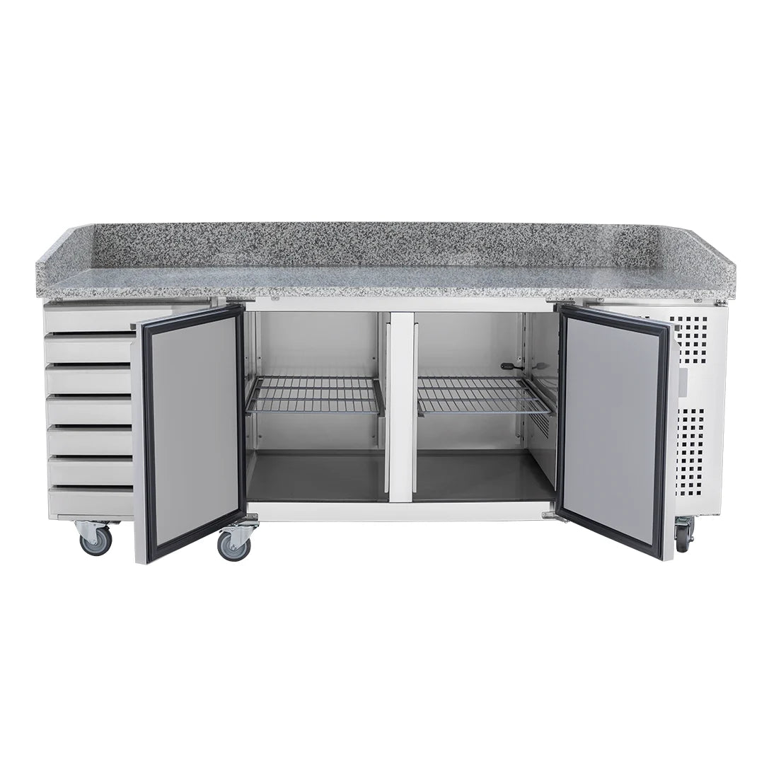 Diaminox Double Door Counter Bench Fridge with Marble Top and Dough Drawers 580L