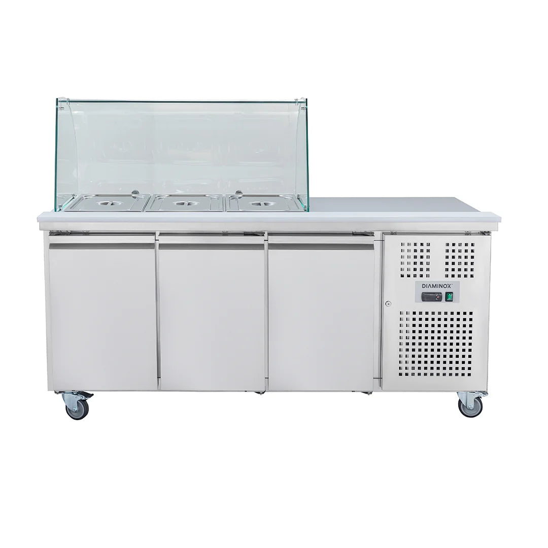 Diaminox Three Door Saladette Prep Counter with Side Worktop 294L