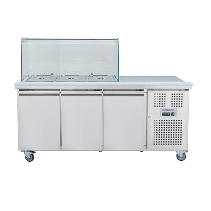 Diaminox Three Door Saladette Prep Counter with Side Worktop 294L
