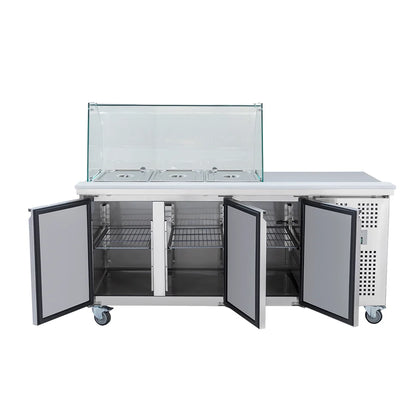 Diaminox Three Door Saladette Prep Counter with Side Worktop 294L