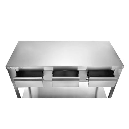 Diaminox Stainless Steel Table with Undershelf and 3 Drawers