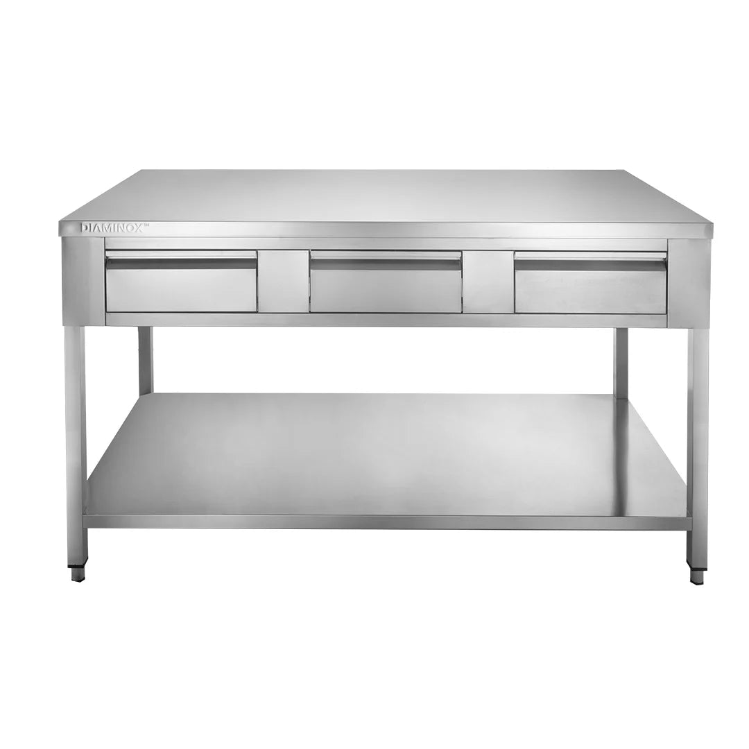 Diaminox Stainless Steel Table with Undershelf and 3 Drawers