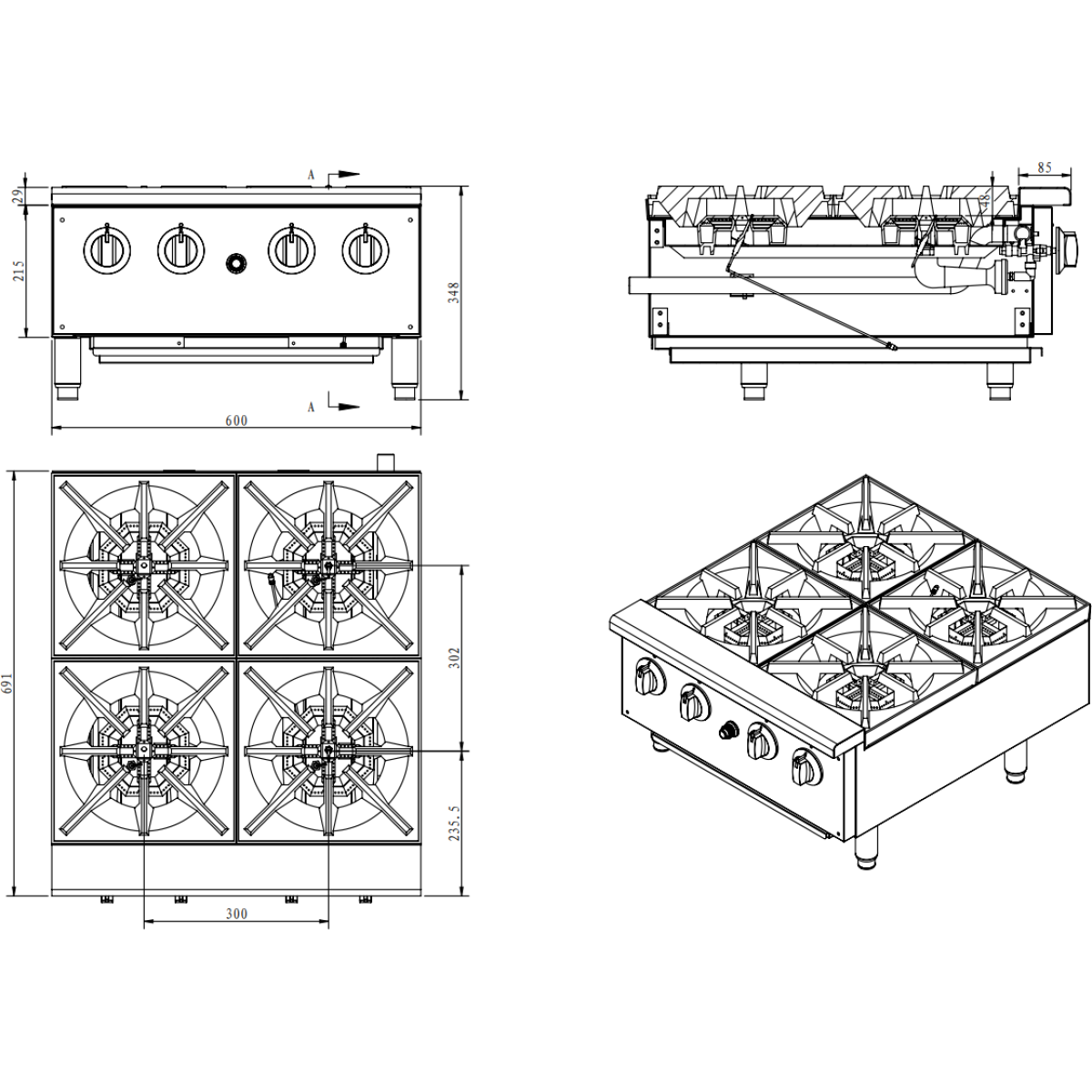 4 Burner Gas Hotplate Cooker