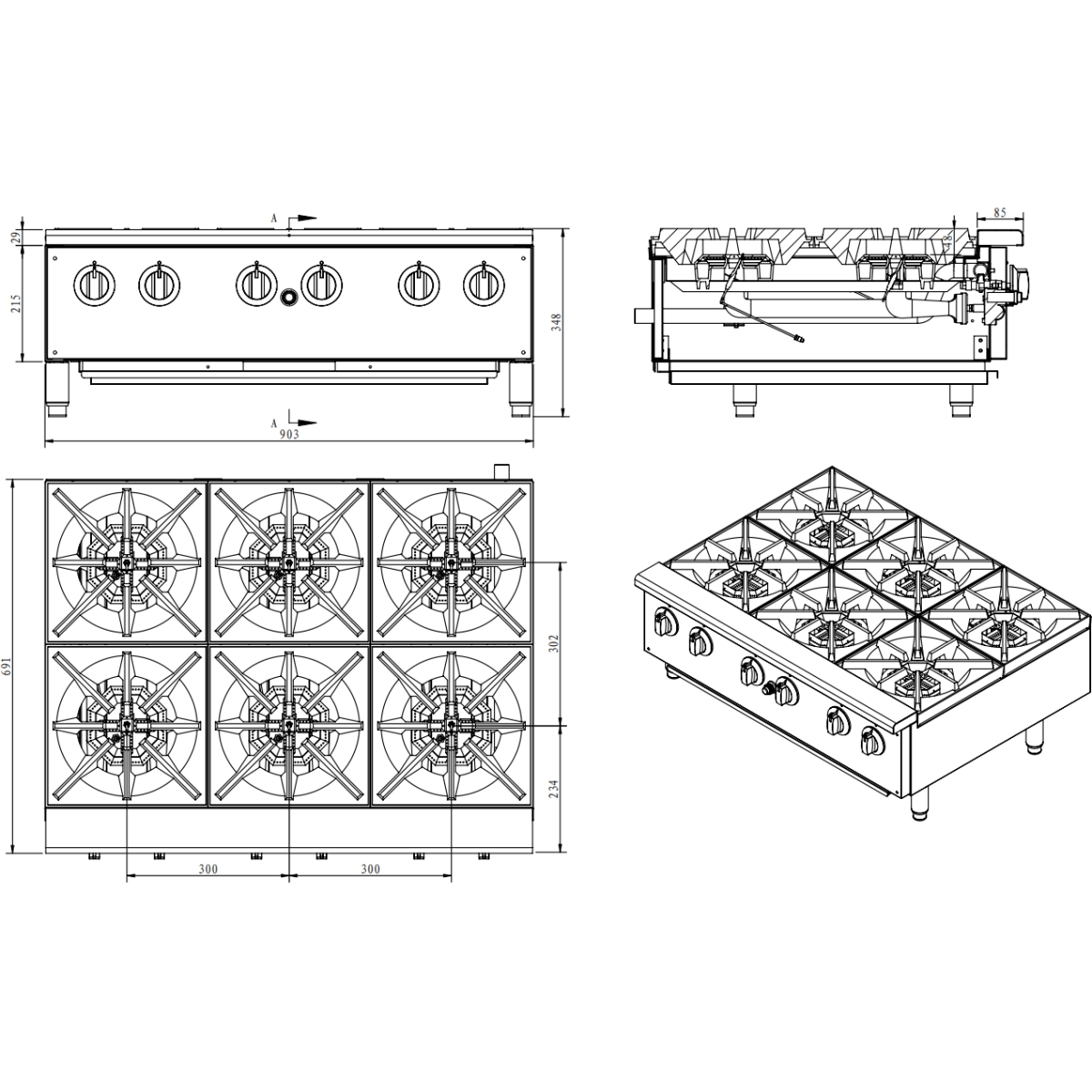 6 Burner Gas Hotplate Cooker