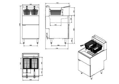 5 Burner Single Tank 37 Litre Gas Fryer