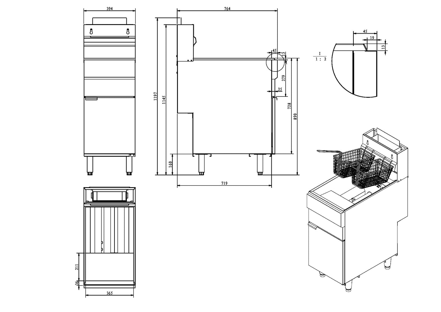 4 Burner Single Tank 23 Litre Gas Fryer