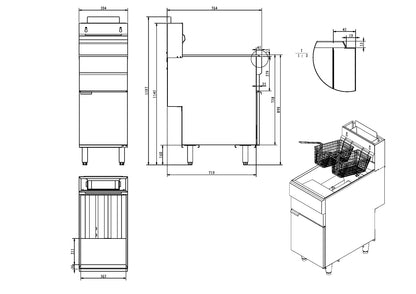 4 Burner Single Tank 23 Litre Gas Fryer