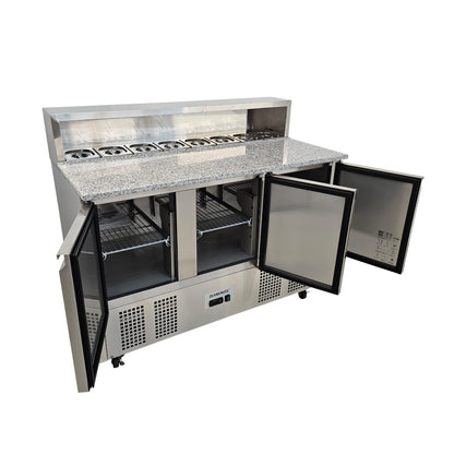 Diaminox Three Door Raised Marble Saladette Prep Counter 333L