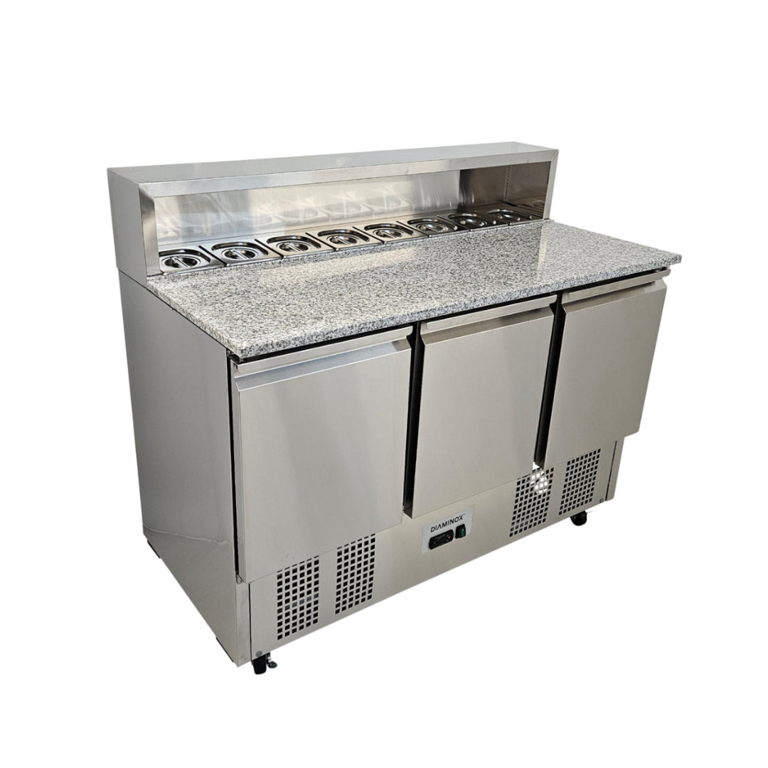 Diaminox Three Door Raised Marble Saladette Prep Counter 333L