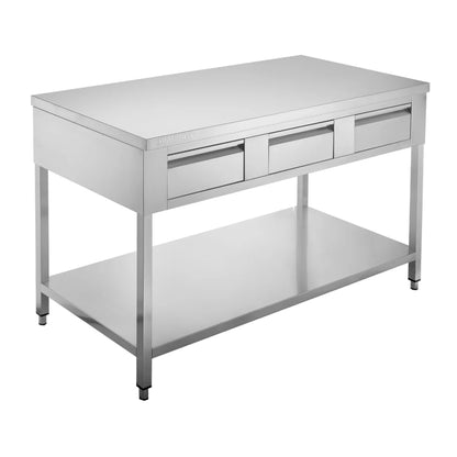 Diaminox Stainless Steel Table with Undershelf and 3 Drawers