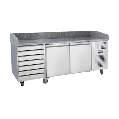 Diaminox Double Door Counter Bench Fridge with Marble Top and Dough Drawers 580L