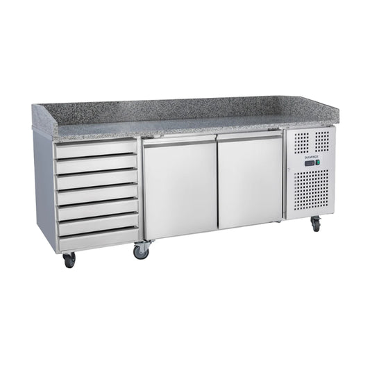 Diaminox Double Door Counter Bench Fridge with Marble Top and Dough Drawers 580L