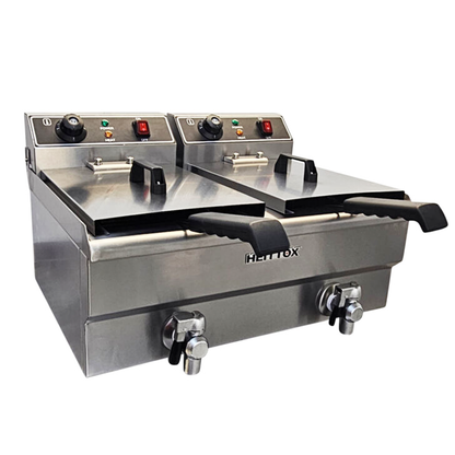 Heittox Countertop Electric Fryer Twin Tank with Tap