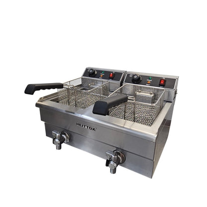 Heittox Countertop Electric Fryer Twin Tank with Tap