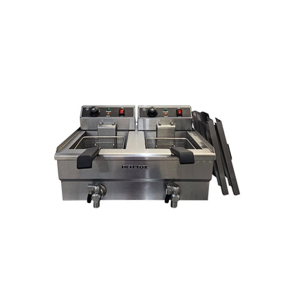 Heittox Countertop Electric Fryer Twin Tank with Tap